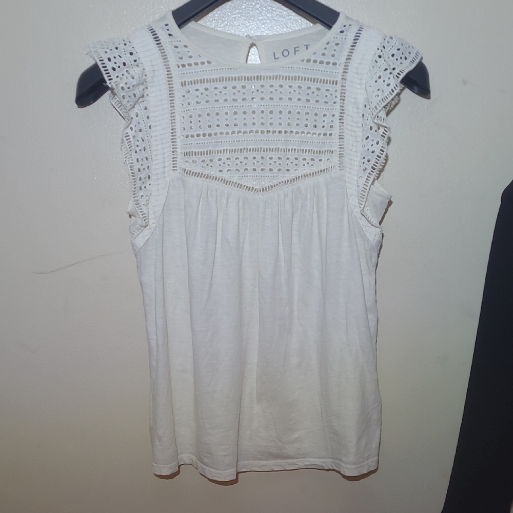 LOFT White Eyelet Detail Blouse - Picture 1 of 1